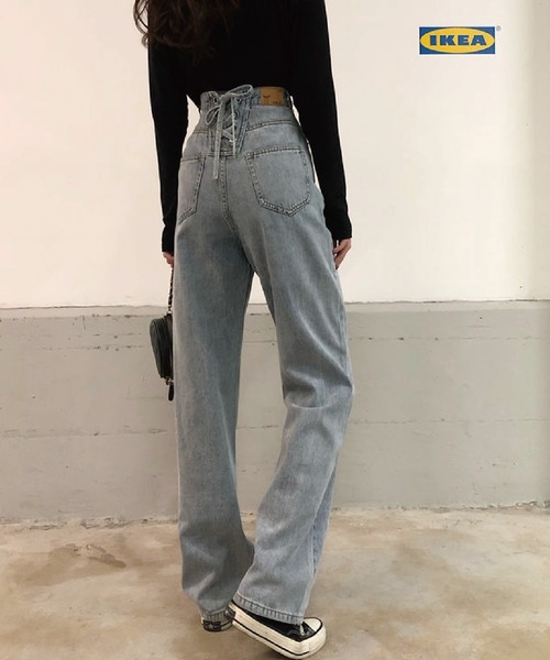 meJane（ミージェーン）の「レースアップバックシャン デニムパンツ  