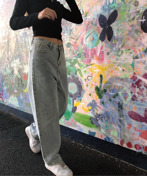 meJane（ミージェーン）の「レースアップバックシャン デニムパンツ