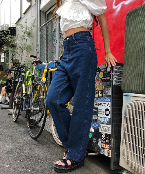 meJane（ミージェーン）の「レースアップバックシャン デニムパンツ