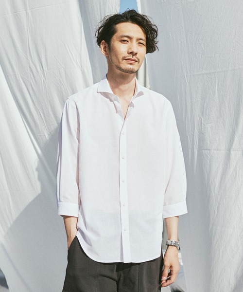 NANO universe（ナノユニバース）の「FLOW LINEN SORONA レギュラーシャツ 7分袖（シャツ/ブラウス・メンズ・ブラック/サックスブルー/ホワイト・M/L/S/XL）」の2枚目の写真