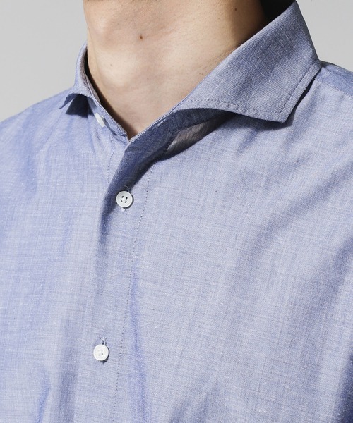 NANO universe（ナノユニバース）の「FLOW LINEN SORONA レギュラーシャツ 7分袖（シャツ/ブラウス・メンズ・ブラック/サックスブルー/ホワイト・M/L/S/XL）」の5枚目の写真