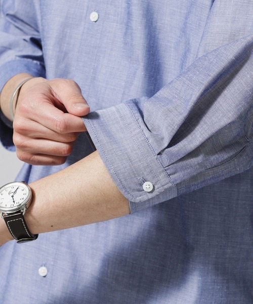 NANO universe（ナノユニバース）の「FLOW LINEN SORONA レギュラーシャツ 7分袖（シャツ/ブラウス・メンズ・ブラック/サックスブルー/ホワイト・M/L/S/XL）」の6枚目の写真