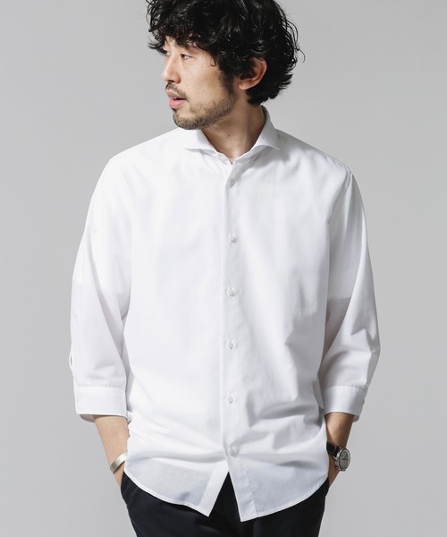 NANO universe（ナノユニバース）の「FLOW LINEN SORONA レギュラーシャツ 7分袖（シャツ/ブラウス・メンズ・ブラック/サックスブルー/ホワイト・M/L/S/XL）」の8枚目の写真