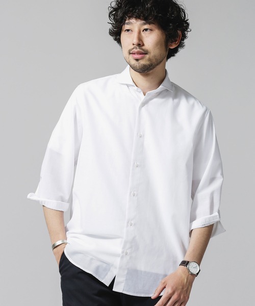 NANO universe（ナノユニバース）の「FLOW LINEN SORONA レギュラーシャツ 7分袖（シャツ/ブラウス・メンズ・ブラック/サックスブルー/ホワイト・M/L/S/XL）」の9枚目の写真