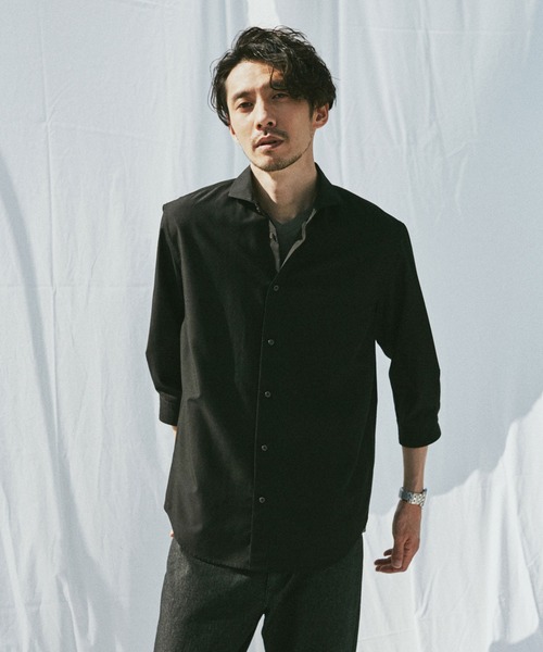 NANO universe（ナノユニバース）の「FLOW LINEN SORONA レギュラーシャツ 7分袖（シャツ/ブラウス・メンズ・ブラック/サックスブルー/ホワイト・M/L/S/XL）」の16枚目の写真