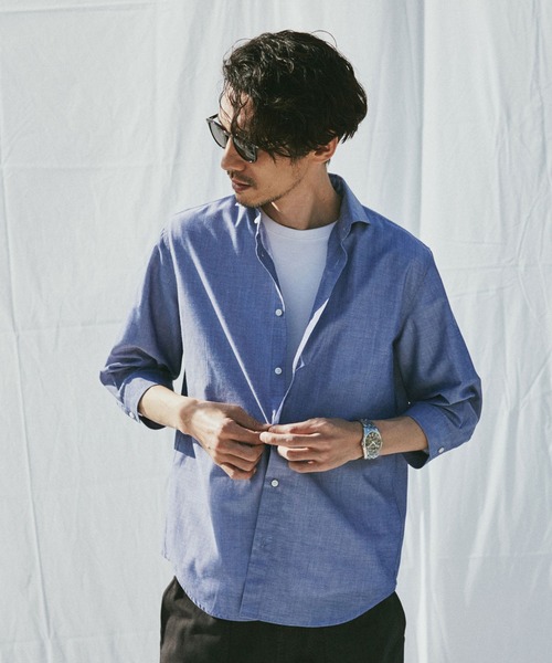 NANO universe（ナノユニバース）の「FLOW LINEN SORONA レギュラーシャツ 7分袖（シャツ/ブラウス・メンズ・ブラック/サックスブルー/ホワイト・M/L/S/XL）」の19枚目の写真