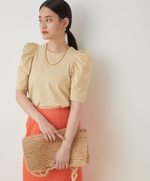 ADAM ET ROPE'（アダムエロペ）の「【WEB限定】パフスリーブ5分袖TEE（Tシャツ/カットソー・レディース・ホワイト/ブラック/ベージュ・FREE）」の7枚目の写真