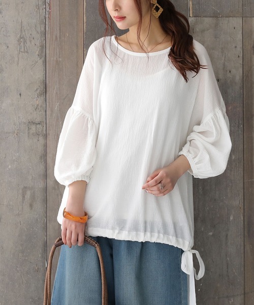 osharewalker（オシャレウォーカー）の「【廃盤】『リボンデザインコットンブラウス』（シャツ/ブラウス・レディース・ミント/オフホワイト/ブラック/ピンク・FREE）」の2枚目の写真