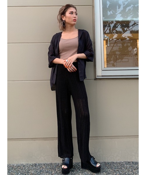 EGOIST（エゴイスト）の「光沢シアー半袖シャツ（シャツ/ブラウス・レディース・ホワイト/ブラック/ライトブラウン・FREE）」の5枚目の写真