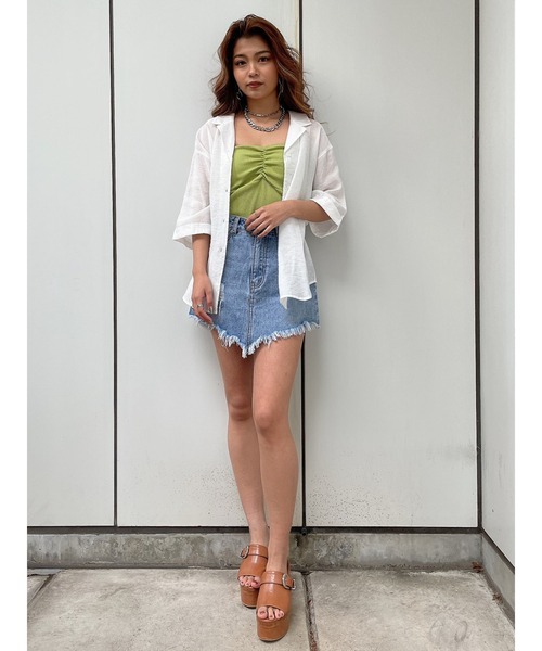 EGOIST（エゴイスト）の「光沢シアー半袖シャツ（シャツ/ブラウス・レディース・ホワイト/ブラック/ライトブラウン・FREE）」の7枚目の写真