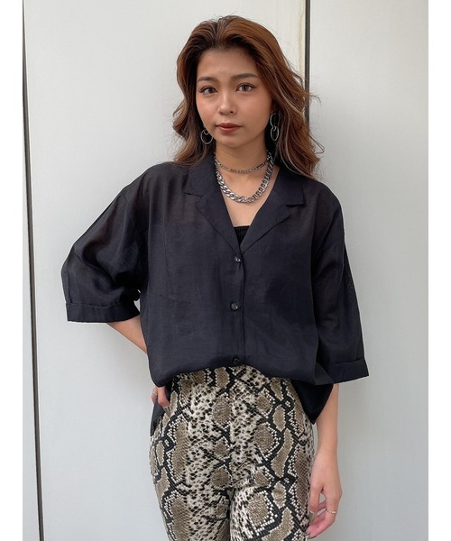 EGOIST（エゴイスト）の「光沢シアー半袖シャツ（シャツ/ブラウス・レディース・ホワイト/ブラック/ライトブラウン・FREE）」の9枚目の写真