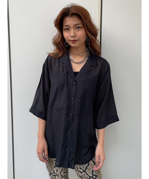 EGOIST（エゴイスト）の「光沢シアー半袖シャツ（シャツ/ブラウス・レディース・ホワイト/ブラック/ライトブラウン・FREE）」の10枚目の写真