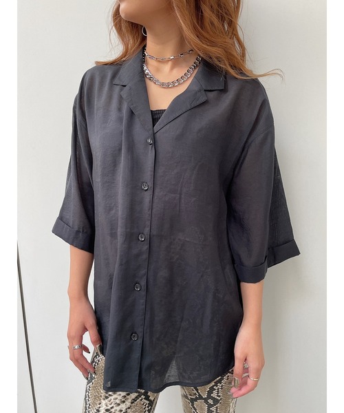 EGOIST（エゴイスト）の「光沢シアー半袖シャツ（シャツ/ブラウス・レディース・ホワイト/ブラック/ライトブラウン・FREE）」の11枚目の写真