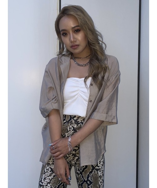 EGOIST（エゴイスト）の「光沢シアー半袖シャツ（シャツ/ブラウス・レディース・ホワイト/ブラック/ライトブラウン・FREE）」の14枚目の写真