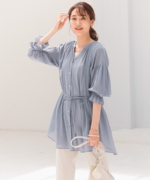 GLOBAL WORK（グローバルワーク）の「エアリーボイルスキッパー6分袖/951489（シャツ/ブラウス・レディース・ホワイト/ブラック/グリーン/ライトブルー・FREE）」の4枚目の写真