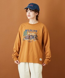 CUBE SUGAR（キューブシュガー）の「度詰天竺 ハードウォッシュ 長袖 プリント Tシャツ（Tシャツ/カットソー）」