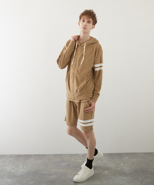 TONE SELECT WEAR(トーンセレクトウェア)の「【TONE BY AS】パイル袖ラインZIPパーカー(BL)(パーカー・メンズ・チャコールグレー/ブラック/ベージュ/ネイビー/ピンク/アイボリー/イエロー系その他・MEDIUM/LARGE)」の1枚目の写真
