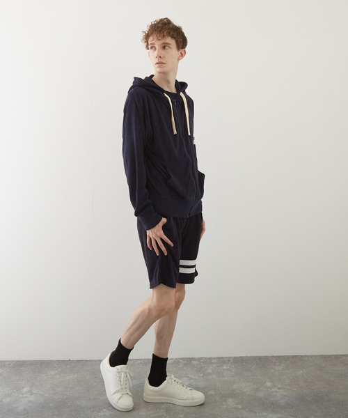 TONE SELECT WEAR(トーンセレクトウェア)の「【TONE BY AS】パイル袖ラインZIPパーカー(BL)(パーカー・メンズ・チャコールグレー/ブラック/ベージュ/ネイビー/ピンク/アイボリー/イエロー系その他・MEDIUM/LARGE)」の5枚目の写真