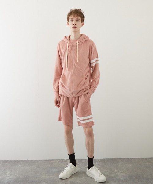TONE SELECT WEAR(トーンセレクトウェア)の「【TONE BY AS】パイル袖ラインZIPパーカー(BL)(パーカー・メンズ・チャコールグレー/ブラック/ベージュ/ネイビー/ピンク/アイボリー/イエロー系その他・MEDIUM/LARGE)」の7枚目の写真