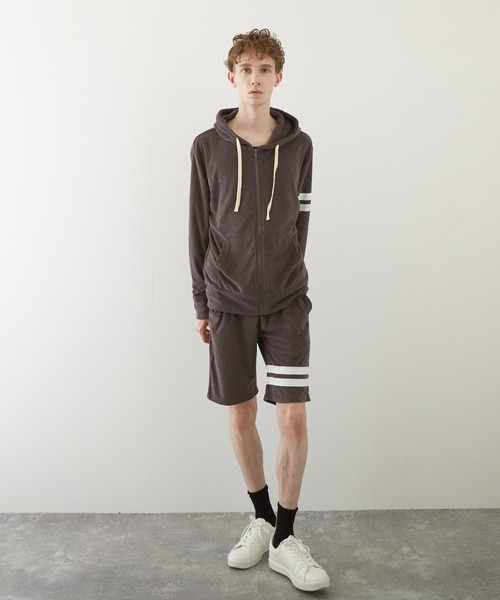 TONE SELECT WEAR(トーンセレクトウェア)の「【TONE BY AS】パイル袖ラインZIPパーカー(BL)(パーカー・メンズ・チャコールグレー/ブラック/ベージュ/ネイビー/ピンク/アイボリー/イエロー系その他・MEDIUM/LARGE)」の4枚目の写真