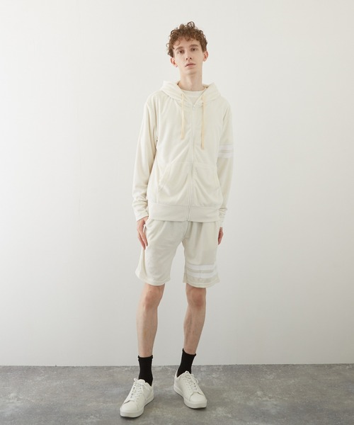 TONE SELECT WEAR(トーンセレクトウェア)の「【TONE BY AS】パイル袖ラインZIPパーカー(BL)(パーカー・メンズ・チャコールグレー/ブラック/ベージュ/ネイビー/ピンク/アイボリー/イエロー系その他・MEDIUM/LARGE)」の2枚目の写真