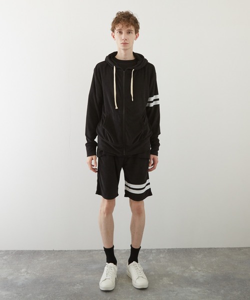 TONE SELECT WEAR(トーンセレクトウェア)の「【TONE BY AS】パイル袖ラインZIPパーカー(BL)(パーカー・メンズ・チャコールグレー/ブラック/ベージュ/ネイビー/ピンク/アイボリー/イエロー系その他・MEDIUM/LARGE)」の3枚目の写真