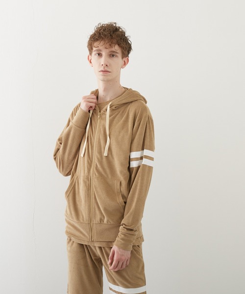 TONE SELECT WEAR(トーンセレクトウェア)の「【TONE BY AS】パイル袖ラインZIPパーカー(BL)(パーカー・メンズ・チャコールグレー/ブラック/ベージュ/ネイビー/ピンク/アイボリー/イエロー系その他・MEDIUM/LARGE)」の8枚目の写真