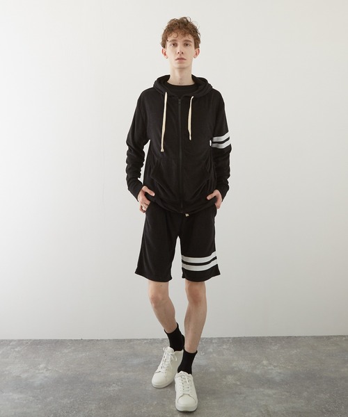 TONE SELECT WEAR(トーンセレクトウェア)の「【TONE BY AS】パイル袖ラインZIPパーカー(BL)(パーカー・メンズ・チャコールグレー/ブラック/ベージュ/ネイビー/ピンク/アイボリー/イエロー系その他・MEDIUM/LARGE)」の17枚目の写真