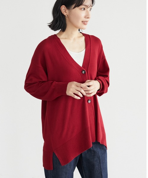 Green　Parks（グリーンパークス）の「洗えるニットミディ丈カーディガン＊（カーディガン/ボレロ・レディース・ブラック/ベージュ/レッド/グリーン・FREE）」の4枚目の写真