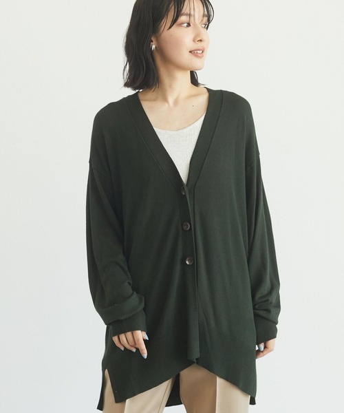 Green　Parks（グリーンパークス）の「洗えるニットミディ丈カーディガン＊（カーディガン/ボレロ・レディース・ブラック/ベージュ/レッド/グリーン・FREE）」の3枚目の写真
