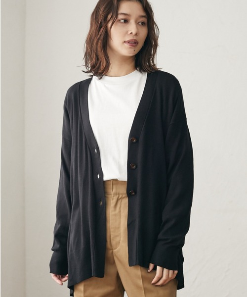 Green　Parks（グリーンパークス）の「洗えるニットミディ丈カーディガン＊（カーディガン/ボレロ・レディース・ブラック/ベージュ/レッド/グリーン・FREE）」の2枚目の写真