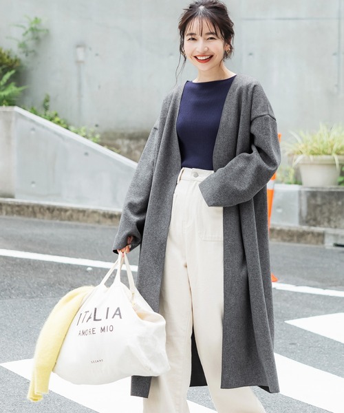 coca（coca）（コカ）の「シンプルコーディガン（ノーカラーコート・レディース・チャコールグレー/ブラック/マスタード・M/L）」の3枚目の写真