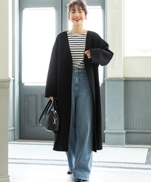 coca（coca）（コカ）の「シンプルコーディガン（ノーカラーコート・レディース・チャコールグレー/ブラック/マスタード・M/L）」の2枚目の写真