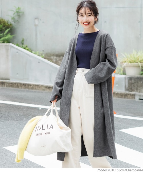 coca（coca）（コカ）の「シンプルコーディガン（ノーカラーコート・レディース・チャコールグレー/ブラック/マスタード・M/L）」の19枚目の写真