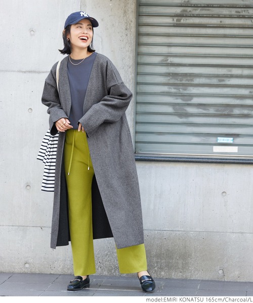 coca（coca）（コカ）の「シンプルコーディガン（ノーカラーコート・レディース・チャコールグレー/ブラック/マスタード・M/L）」の7枚目の写真