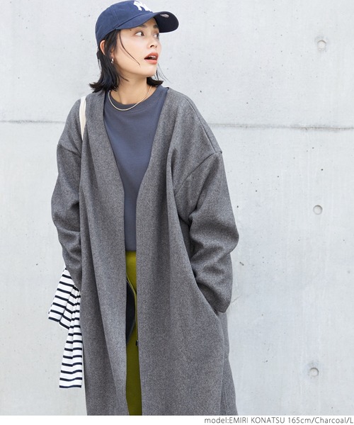 coca（coca）（コカ）の「シンプルコーディガン（ノーカラーコート・レディース・チャコールグレー/ブラック/マスタード・M/L）」の14枚目の写真