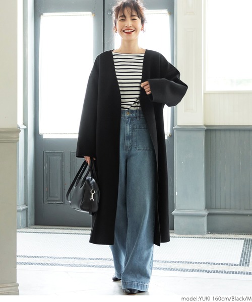 coca（coca）（コカ）の「シンプルコーディガン（ノーカラーコート・レディース・チャコールグレー/ブラック/マスタード・M/L）」の10枚目の写真