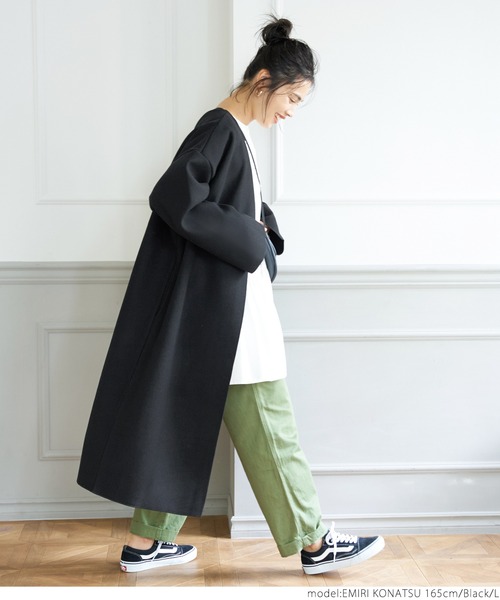 coca（coca）（コカ）の「シンプルコーディガン（ノーカラーコート・レディース・チャコールグレー/ブラック/マスタード・M/L）」の5枚目の写真