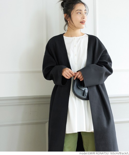 coca（coca）（コカ）の「シンプルコーディガン（ノーカラーコート・レディース・チャコールグレー/ブラック/マスタード・M/L）」の8枚目の写真