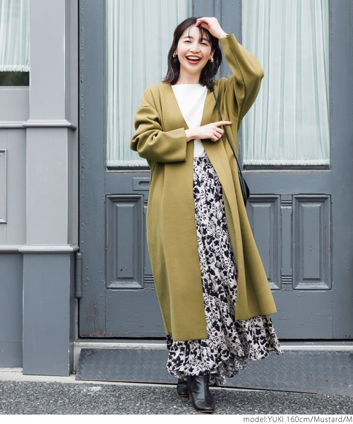 coca（coca）（コカ）の「シンプルコーディガン（ノーカラーコート・レディース・チャコールグレー/ブラック/マスタード・M/L）」の11枚目の写真