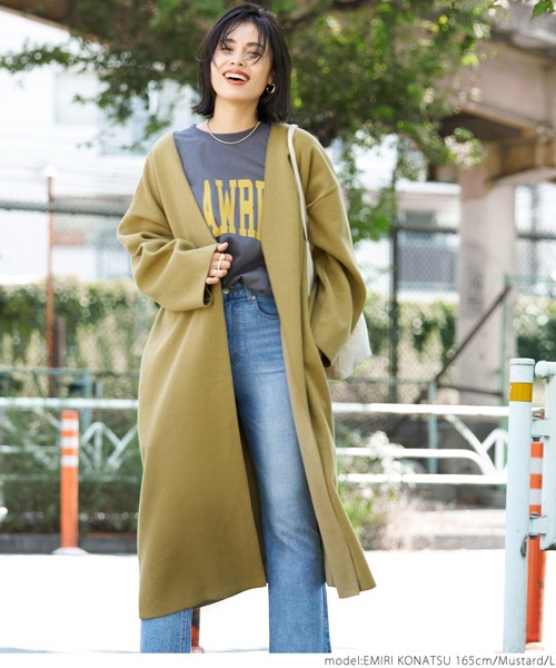 coca（coca）（コカ）の「シンプルコーディガン（ノーカラーコート・レディース・チャコールグレー/ブラック/マスタード・M/L）」の13枚目の写真