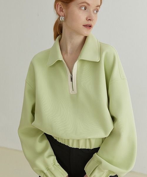 Fano Studios（ファノ ストゥディオズ）の「【Fano Studios】Zipper polo collar vivid sweater FQ21S059（スウェット・レディース・ライトグリーン・S/L/M）」の2枚目の写真