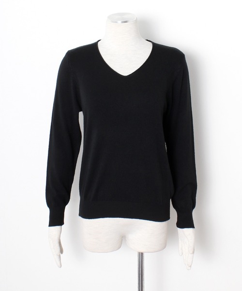 Primazel（プリマゼル）の「Vネック長袖シンプルニットソー（ニット/セーター・レディース・ホワイト/ブラック/モカ・M）」の4枚目の写真