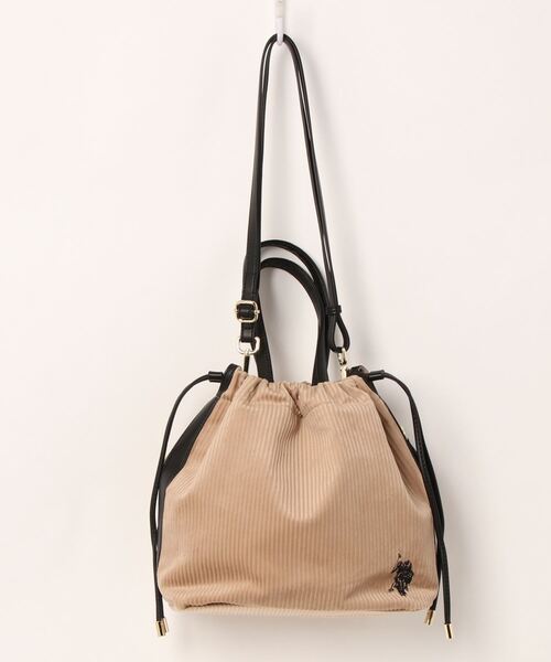U.S. POLO ASSN.(ユーエスポロアッスン)の「【U.S. POLO ASSN.】 ユーエスポロアッスン コーデュロイ 2WAY巾着バッグ(ハンドバッグ・レディース・ブラック/ベージュ/ホワイト×ブラック・FREE)」の15枚目の写真