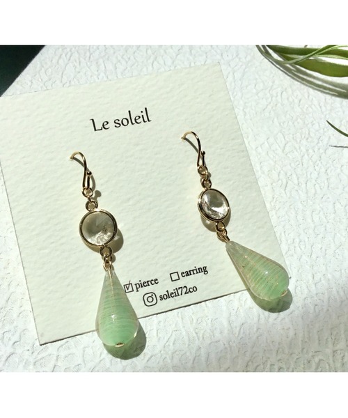 tone(トーン)の「【Le soleil】大人グリーン ベネチアンビーズピアス(MA)(ピアス(両耳用)・レディース・クリア/ブラック系その他・FREE)」の3枚目の写真