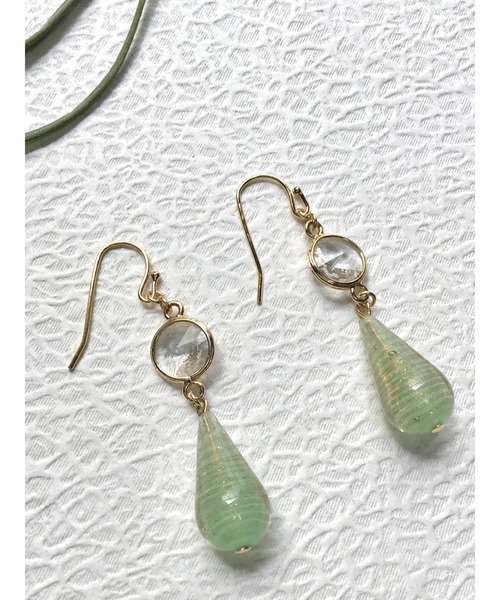 tone(トーン)の「【Le soleil】大人グリーン ベネチアンビーズピアス(MA)(ピアス(両耳用)・レディース・クリア/ブラック系その他・FREE)」の7枚目の写真