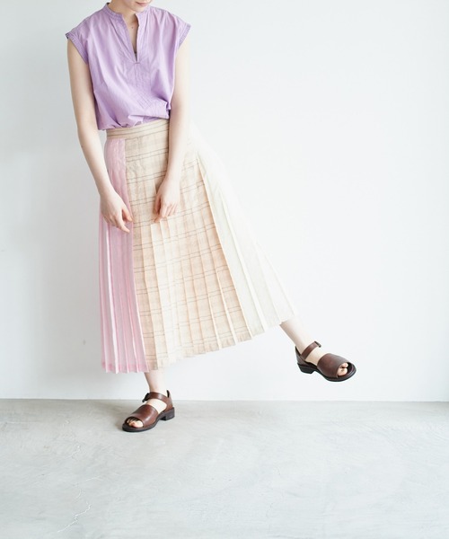 note et silence （ノートエシロンス）の「◇【 AMB100貨 】RNチェックカラーコンビネーションプリーツスカート（スカート・レディース・ブラウン系その他/ブルー系その他/ピンク系その他・FREE）」の3枚目の写真