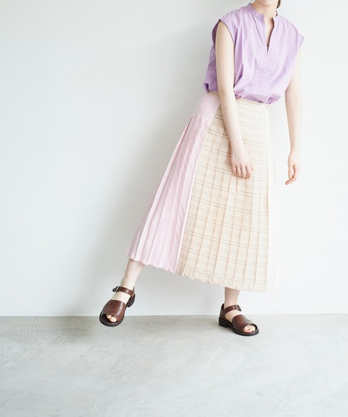 note et silence （ノートエシロンス）の「◇【 AMB100貨 】RNチェックカラーコンビネーションプリーツスカート（スカート・レディース・ブラウン系その他/ブルー系その他/ピンク系その他・FREE）」の6枚目の写真