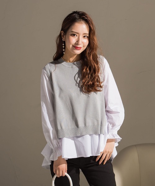 VICKY（ビッキー）の「裾フレアブラウス付きニットベストSET