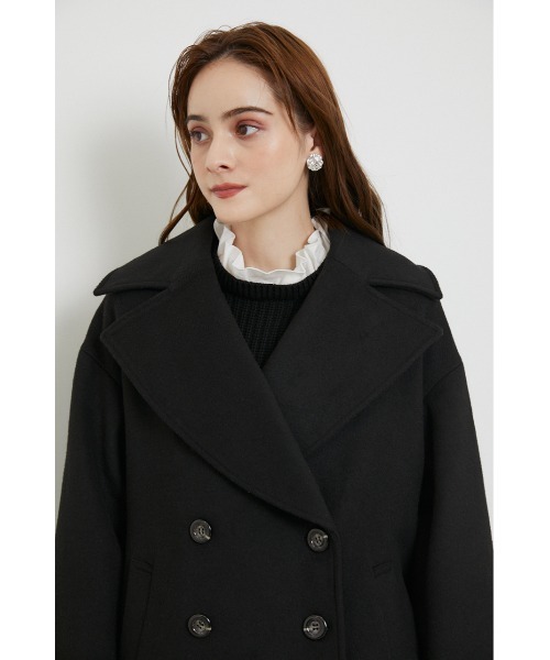 rienda（リエンダ）の「ルーズウールミックスピーコート（ピーコート・レディース・ブラック/ホワイト/ライトブラウン・MEDIUM/SMALL）」の5枚目の写真